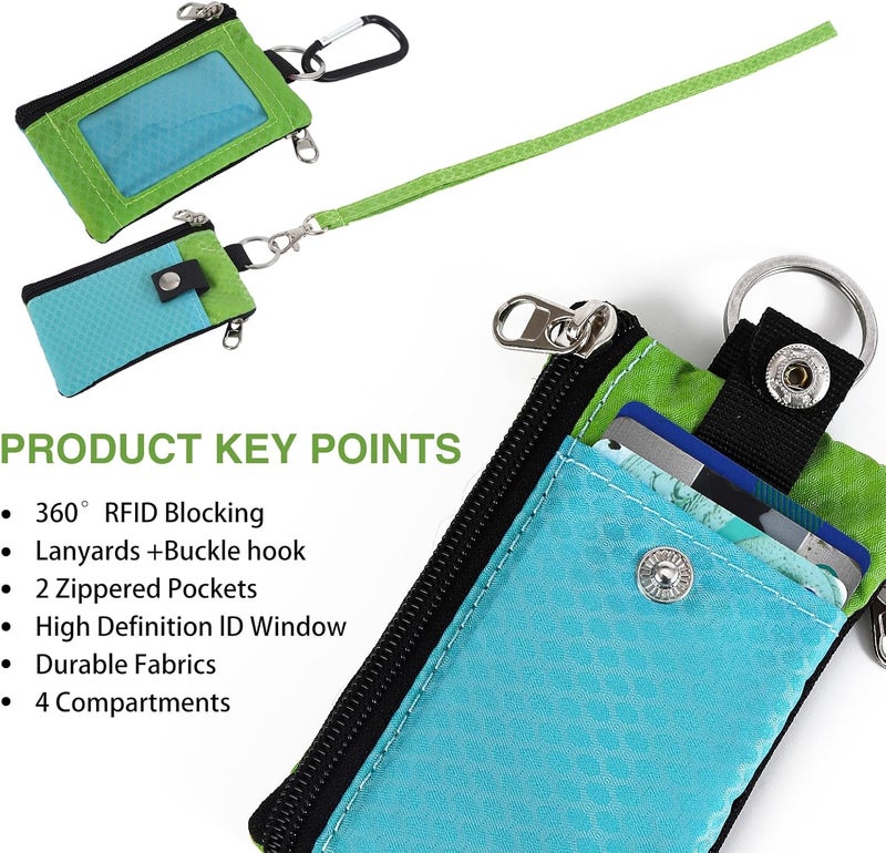 MASAPHIL MASAPHlL Small Lanyard Wallet for Women/Men with RFID Blocking ID Card Wallet, Minimalist Nylon Zipper Pouch, Travel Neck Wallet with Keychain, ID Window for Card,Coin,Cash (PowderBlue+EmeraldGreen) - Image 3